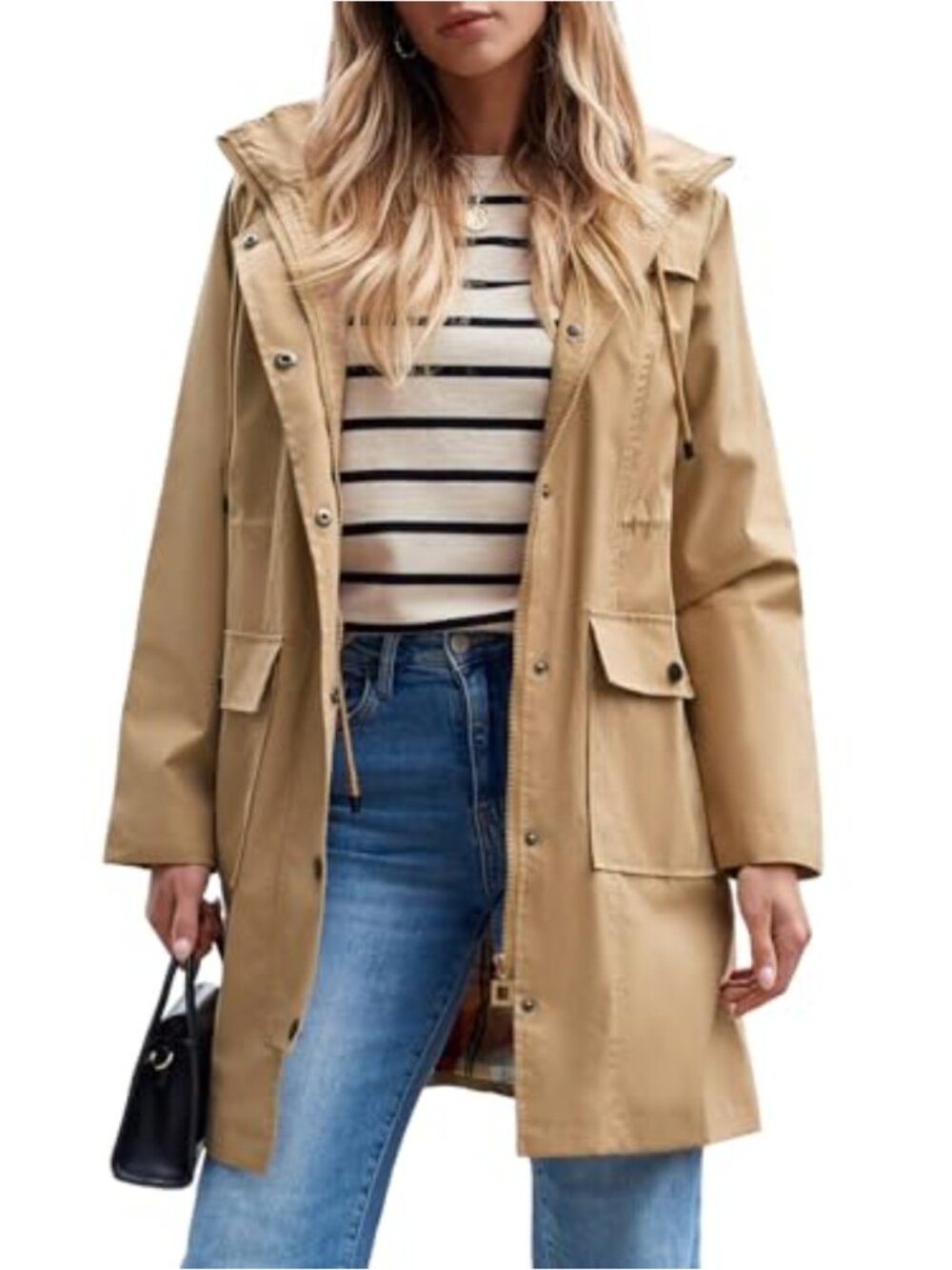 Waterproof Rain Jacket Lightweight Hooded Windbreaker Trench Coat